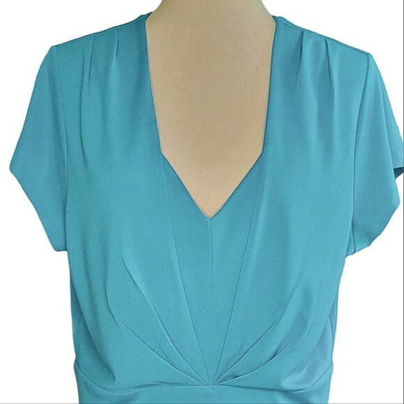 Talbots Turquoise Pleated V-neck Cap Sleeve Dress Size 14 - Picture 5 of 8